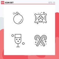 Modern Set of 4 Filledline Flat Colors Pictograph of bomb food woman cup candy cane Editable Vector Design Elements