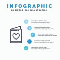 Card Love Wedding Heart Line icon with 5 steps presentation infographics Background vector