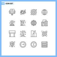 16 Thematic Vector Outlines and Editable Symbols of worker industry gear female internet Editable Vector Design Elements