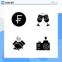 Modern 4 solid style icons Glyph Symbols for general use Creative Solid Icon Sign Isolated on White Background 4 Icons Pack vector