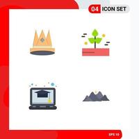 Set of 4 Vector Flat Icons on Grid for crown rain first agriculture education Editable Vector Design Elements