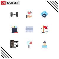 9 User Interface Flat Color Pack of modern Signs and Symbols of server data gear admin pot Editable Vector Design Elements