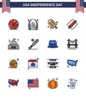 Modern Set of 16 Flat Filled Lines and symbols on USA Independence Day such as place hotdog usa american usa Editable USA Day Vector Design Elements