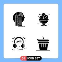 4 Solid Black Icon Pack Glyph Symbols for Mobile Apps isolated on white background 4 Icons Set Creative Black Icon vector background