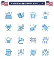 Modern Set of 16 Blues and symbols on USA Independence Day such as director cola bottle summer glass Editable USA Day Vector Design Elements