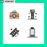 4 User Interface Filledline Flat Color Pack of modern Signs and Symbols of camera fire photography flashlight job Editable Vector Design Elements