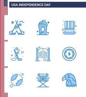 Set of 9 Vector Blues on 4th July USA Independence Day such as bar ice independece hokey usa Editable USA Day Vector Design Elements