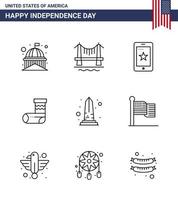 Big Pack of 9 USA Happy Independence Day USA Vector Lines and Editable Symbols of landmark festivity cityscape christmas ireland Editable USA Day Vector Design Elements