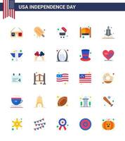 25 USA Flat Signs Independence Day Celebration Symbols of rocket entrance barbecue day doors Editable USA Day Vector Design Elements