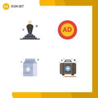 4 User Interface Flat Icon Pack of modern Signs and Symbols of cinema canned oscar advertisement milk Editable Vector Design Elements