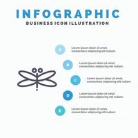 Dragon Dragonfly Dragons Fly Spring Line icon with 5 steps presentation infographics Background vector