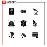 Group of 9 Modern Solid Glyphs Set for email laptop duplicate computer light Editable Vector Design Elements