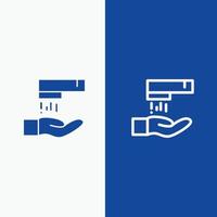 Hand Wash Wash Cleaning Line and Glyph Solid icon Blue banner Line and Glyph Solid icon Blue banner vector