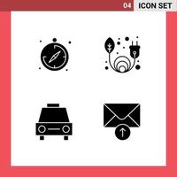 4 User Interface Solid Glyph Pack of modern Signs and Symbols of camping transport clean energy car mail Editable Vector Design Elements