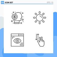 Modern 4 Line style icons Outline Symbols for general use Creative Line Icon Sign Isolated on White Background 4 Icons Pack vector