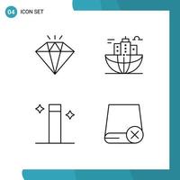 Universal Icon Symbols Group of 4 Modern Filledline Flat Colors of diamond wand building global computers Editable Vector Design Elements