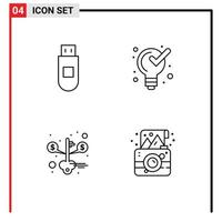 User Interface Pack of 4 Basic Filledline Flat Colors of usb saving defining solution birthday Editable Vector Design Elements