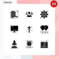 Universal Icon Symbols Group of 9 Modern Solid Glyphs of cross imac squard device computer Editable Vector Design Elements