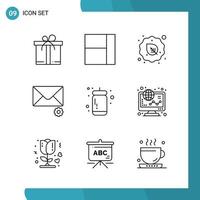 Vector Pack of 9 Outline Symbols Line Style Icon Set on White Background for Web and Mobile Creative Black Icon vector background