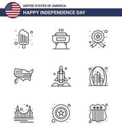 Editable Vector Line Pack of USA Day 9 Simple Lines of rocket usa badge thanksgiving american Editable USA Day Vector Design Elements