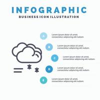 pronóstico de lluvia en la nube lloviendo icono de línea de clima lluvioso con fondo de infografía de presentación de 5 pasos vector