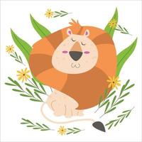 illustration vector graphic lion with plant ornament background