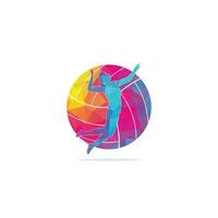 Female volleyball player logo.Abstract volleyball player jumping from a splash. Volleyball player serving ball. vector