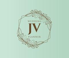 JV Initials letter Wedding monogram logos collection, hand drawn modern minimalistic and floral templates for Invitation cards, Save the Date, elegant identity for restaurant, boutique, cafe in vector