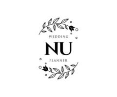 NU Initials letter Wedding monogram logos collection, hand drawn modern minimalistic and floral templates for Invitation cards, Save the Date, elegant identity for restaurant, boutique, cafe in vector