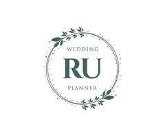 RU Initials letter Wedding monogram logos collection, hand drawn modern minimalistic and floral templates for Invitation cards, Save the Date, elegant identity for restaurant, boutique, cafe in vector