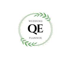 colección de logotipos de monograma de boda con letras iniciales qe, plantillas florales y minimalistas modernas dibujadas a mano para tarjetas de invitación, guardar la fecha, identidad elegante para restaurante, boutique, café en vector