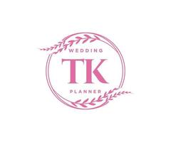 TK Initials letter Wedding monogram logos collection, hand drawn modern minimalistic and floral templates for Invitation cards, Save the Date, elegant identity for restaurant, boutique, cafe in vector