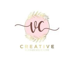 Initial VC feminine logo. Usable for Nature, Salon, Spa, Cosmetic and Beauty Logos. Flat Vector Logo Design Template Element.