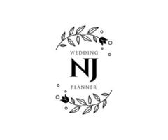 colección de logotipos de monograma de boda con letras iniciales de nj, plantillas florales y minimalistas modernas dibujadas a mano para tarjetas de invitación, guardar la fecha, identidad elegante para restaurante, boutique, café en vector