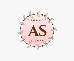 Initial AS feminine logo. Usable for Nature, Salon, Spa, Cosmetic and Beauty Logos. Flat Vector Logo Design Template Element.