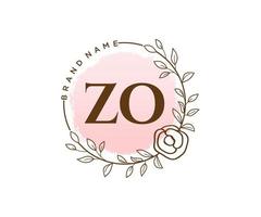 logotipo femenino inicial de zo. utilizable para logotipos de naturaleza, salón, spa, cosmética y belleza. elemento de plantilla de diseño de logotipo de vector plano.