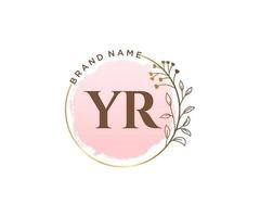 Initial YR feminine logo. Usable for Nature, Salon, Spa, Cosmetic and Beauty Logos. Flat Vector Logo Design Template Element.