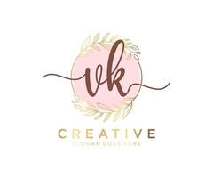 Initial VK feminine logo. Usable for Nature, Salon, Spa, Cosmetic and Beauty Logos. Flat Vector Logo Design Template Element.