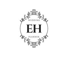 colección de logotipos de monograma de boda de letras iniciales eh, plantillas florales y minimalistas modernas dibujadas a mano para tarjetas de invitación, guardar la fecha, identidad elegante para restaurante, boutique, café en vector