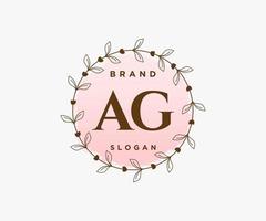 logotipo femenino inicial ag. utilizable para logotipos de naturaleza, salón, spa, cosmética y belleza. elemento de plantilla de diseño de logotipo de vector plano.