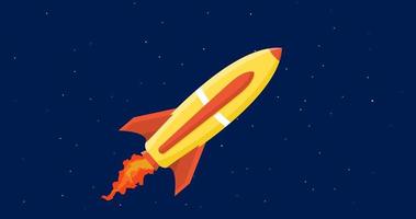 Animation Rocket Illustration, Motion Flat Design Rocket With Yellow and Orange Color of Shapes Suitable for Children's Themes. video