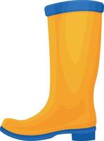 A bright rubber boot of yellow-blue color. A boot for walking in cold weather. Shoes for protection from dampness and dirt. Vector illustration isolated on a white background