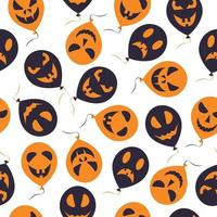 Seamless pattern with the image of orange and black balloons, with various grimaces, as a symbol of Halloween. Balloons with the image of Jack the lantern. A pattern on the theme of Halloween. Vector