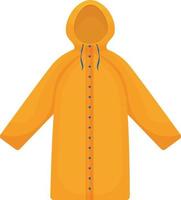 A bright yellow raincoat for protection from the rain. Raincoat for walking in rainy weather. Vector illustration isolated on a white background