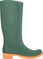 A green rubber boot. Silicone boot for walking in cold weather. Shoes for protection from dampness and dirt. Vector illustration isolated on a white background