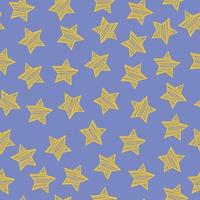 A bright seamless pattern with the image of shaded yellow stars of the same size located on a light purple background. Children s print for printing. Vector illustration on a purple background