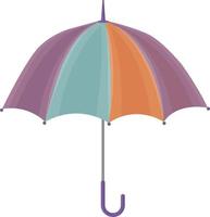 A bright multicolored umbrella with a brown handle. An accessory for protection from rain and bright sun. An umbrella for walking in rainy weather. Vector illustration isolated on a white background