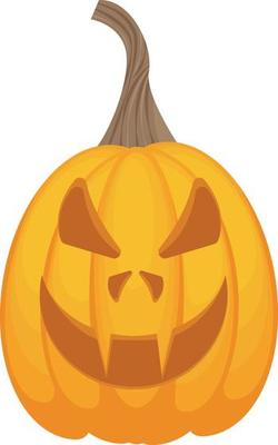 Jack-o-lantern is orange.. The image of a festive pumpkin lantern is a symbol of Halloween. An illustration of an autumn holiday. Vector illustration isolated on a white background