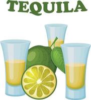 tequila. la imagen de tequila en copas. vasos con tequila y limón en rodajas. bebida alcohólica, ilustración vectorial aislada en un fondo blanco vector