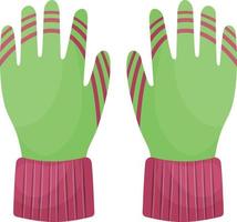Bright warm multicolored gloves. Gloves to protect your hands in cold weather. Gardening gloves. A means of protecting hands. Vector illustration isolated on a white background